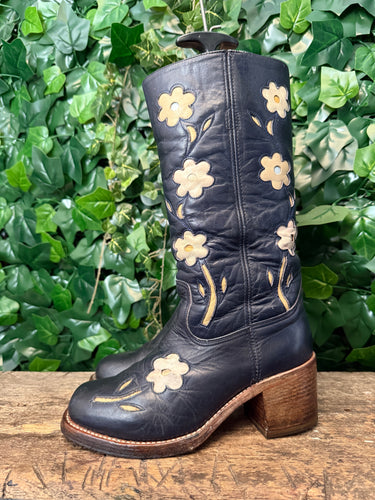 supergave vintage blokhak flower boots van Sendra maat 39