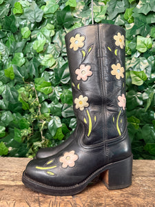 Bijna Nieuwe vintage blokhak flower laars van Sendra maat 38