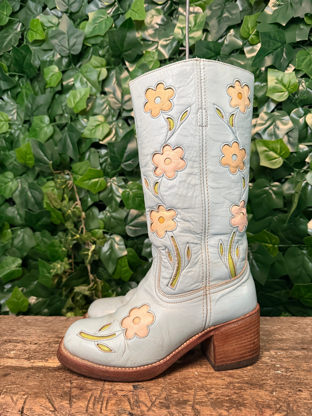 super mooie vintage blokhak flower laars van Sendra maat 37